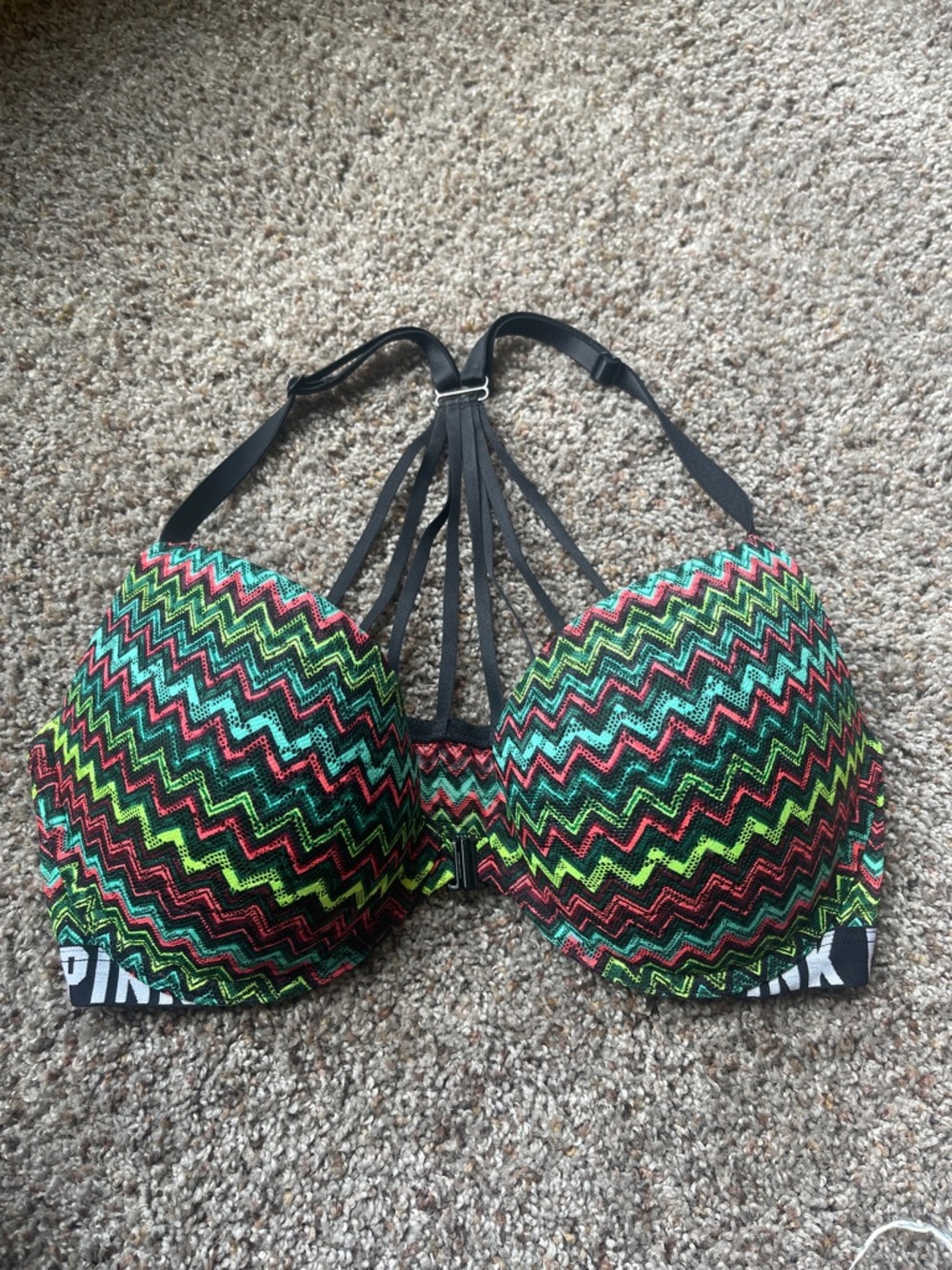 Victoria's Secret PINK Neon Chevron Print Bra . Padded NWOT